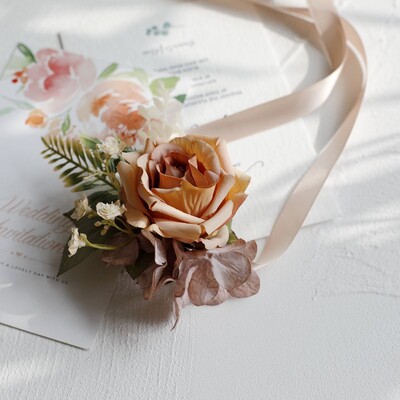 Vintage Rose Flowers Boutonnieres Wrist Corsage Bridesmaid Wedding Accessories бутоньерки на свадьбу