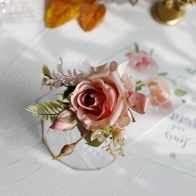 Vintage Rose Flowers Boutonnieres Wrist Corsage Bridesmaid Wedding Accessories бутоньерки на свадьбу