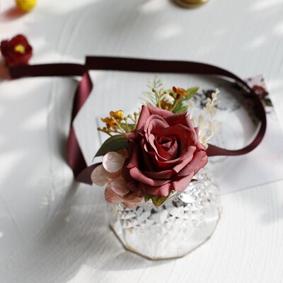 Vintage Rose Flowers Boutonnieres Wrist Corsage Bridesmaid Wedding Accessories бутоньерки на свадьбу