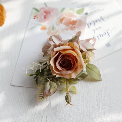 Vintage Rose Flowers Boutonnieres Wrist Corsage Bridesmaid Wedding Accessories бутоньерки на свадьбу
