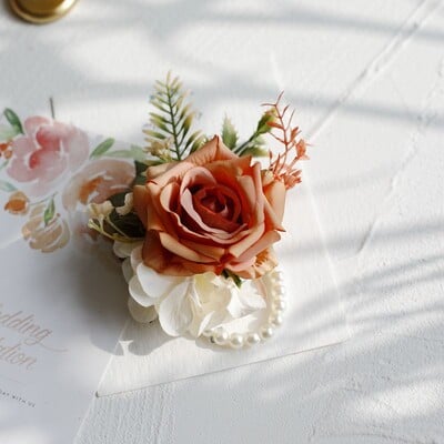 Vintage Rose Flowers Boutonnieres Wrist Corsage Bridesmaid Wedding Accessories бутоньерки на свадьбу