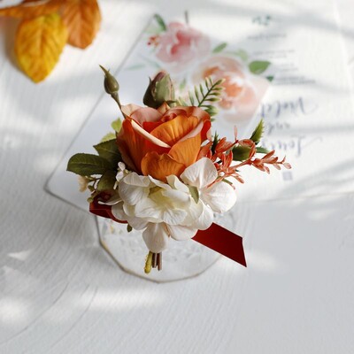 Vintage Rose Flowers Boutonnieres Wrist Corsage Bridesmaid Wedding Accessories бутоньерки на свадьбу