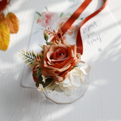 Vintage Rose Flowers Boutonnieres Wrist Corsage Bridesmaid Wedding Accessories бутоньерки на свадьбу