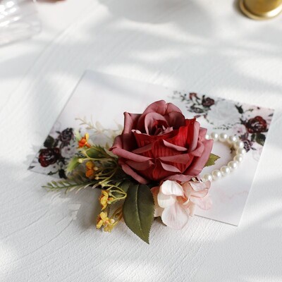 Vintage Rose Flowers Boutonnieres Wrist Corsage Bridesmaid Wedding Accessories бутоньерки на свадьбу