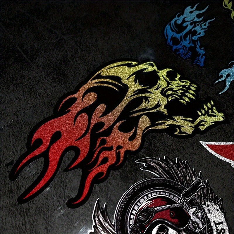 Autocolante pentru corp cu craniu pentru motociclete Autocolante cu foc fantomă pentru mașină electrică Autocolante reflectorizante cu personalitate creativă