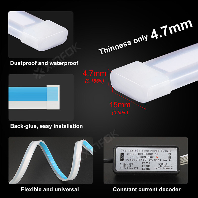 2 buc 30 cm 60 cm roșu galben Switchback bandă LED flexibilă DRL lumini de zi pentru motociclete faruri frână de rezervă lumini spate