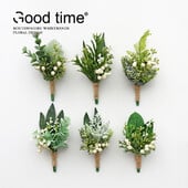 GT svileni korsaži Boutonniere Vjenčane dekoracije Bračna ruža Wrist Corsage Pin Boutonniere Cvijeće za goste ZELENO