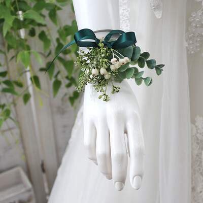 GT svileni korsaži Boutonniere Vjenčane dekoracije Bračna ruža Wrist Corsage Pin Boutonniere Cvijeće za goste ZELENO