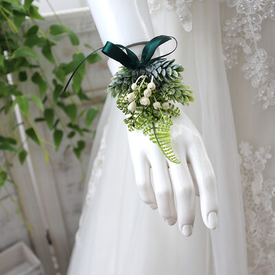 GT svileni korsaži Boutonniere Vjenčane dekoracije Bračna ruža Wrist Corsage Pin Boutonniere Cvijeće za goste ZELENO