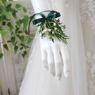 GT svileni korsaži Boutonniere Vjenčane dekoracije Bračna ruža Wrist Corsage Pin Boutonniere Cvijeće za goste ZELENO