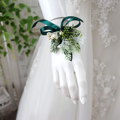 GT svileni korsaži Boutonniere Vjenčane dekoracije Bračna ruža Wrist Corsage Pin Boutonniere Cvijeće za goste ZELENO