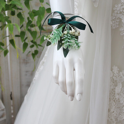 GT svileni korsaži Boutonniere Vjenčane dekoracije Bračna ruža Wrist Corsage Pin Boutonniere Cvijeće za goste ZELENO