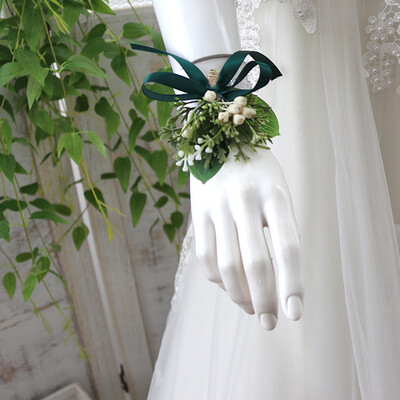 GT svileni korsaži Boutonniere Vjenčane dekoracije Bračna ruža Wrist Corsage Pin Boutonniere Cvijeće za goste ZELENO