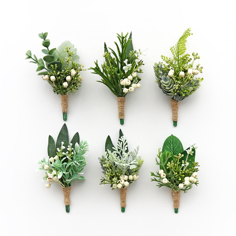 GT svileni korsaži Boutonniere Vjenčane dekoracije Bračna ruža Wrist Corsage Pin Boutonniere Cvijeće za goste ZELENO