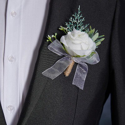 Εξαιρετική τεχνητή παιώνια τριαντάφυλλο καρπού κορσάζ Χειροποίητη ανδρική μπουτονιέρα για νύφη για γαμήλιο πάρτι (ιβουάρ)