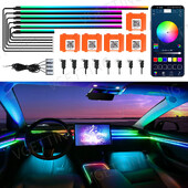 Vgetting 18 în 1 Lumini ambientale pentru mașină Symphony LED Benzi acrilice interioare Buton pentru lumină atmosferă Control APP RGB 64 de culori 12V