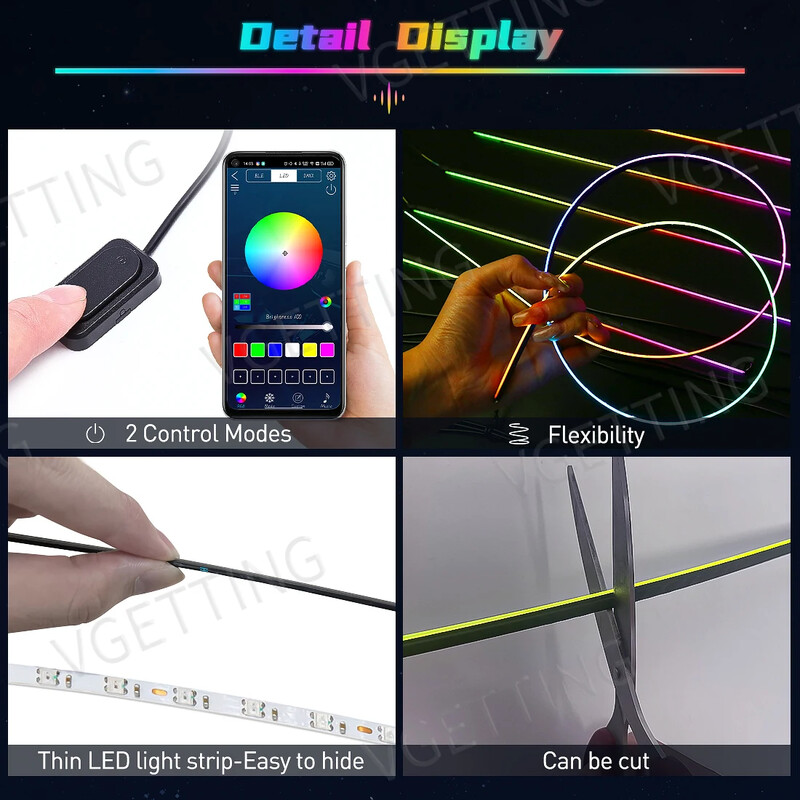 Vgetting 18 în 1 Lumini ambientale pentru mașină Symphony LED Benzi acrilice interioare Buton pentru lumină atmosferă Control APP RGB 64 de culori 12V