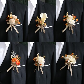 GT Silk Corsages Μπουτονιέρες Στολισμός Γάμου Γάμος Ροζ Λουλούδια Καρπού για Καλεσμένους χρυσό