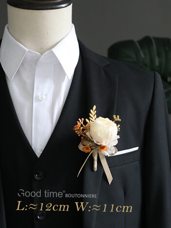 GT Silk Corsages Μπουτονιέρες Στολισμός Γάμου Γάμος Ροζ Λουλούδια Καρπού για Καλεσμένους χρυσό