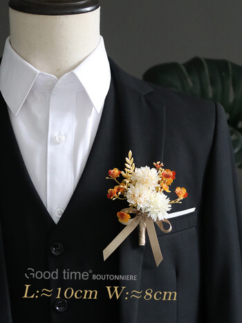 GT Silk Corsages Μπουτονιέρες Στολισμός Γάμου Γάμος Ροζ Λουλούδια Καρπού για Καλεσμένους χρυσό