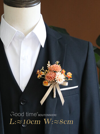 GT Silk Corsages Μπουτονιέρες Στολισμός Γάμου Γάμος Ροζ Λουλούδια Καρπού για Καλεσμένους χρυσό