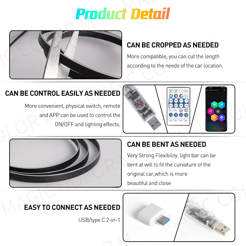 Vgetting USB ambijentalna svjetla u automobilu Univerzalna aplikacija LED Symphony RGB Atmosferske svjetiljke Glove Box Expansion Dock za Tesla Model 3 YSX