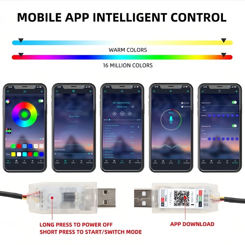 „Symphony“ LED automobilio aplinkos apšvietimas, visos spalvos srautas, universalus LED salonas, paslėpta akrilo juostelė, atmosferos lempos, programų valdymas