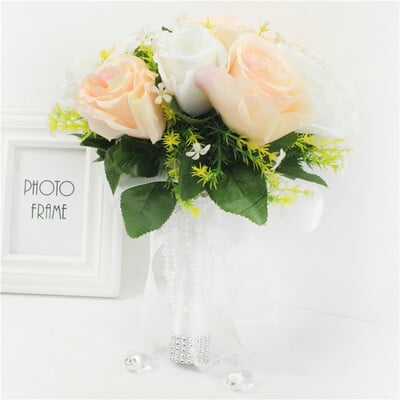 Meldelio puokštė nuotakos vestuvinė gėlė pamergė dirbtinio šilko rožių puokštė balta netikrų perlų krištolo vakarėlio išleistuvių vestuvių reikmenys