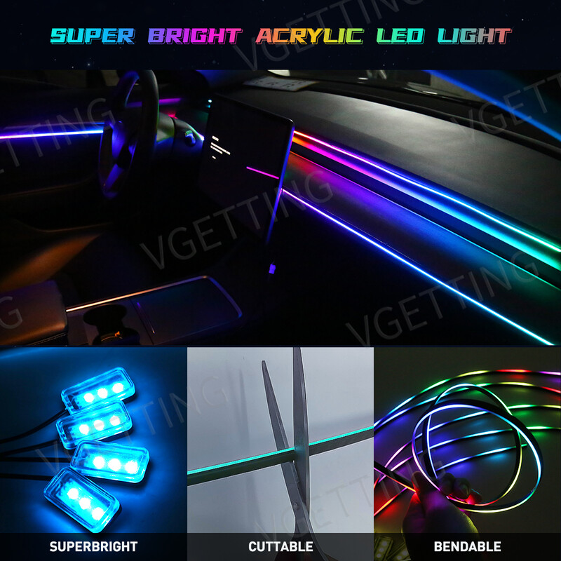 Vgetting za Tesla Model 3 YSX Ambijentalna svjetla automobila 10 u 1 Prostor za noge Univerzalne RGB Atmosferske svjetiljke USB APP Daljinski upaljač za cigarete