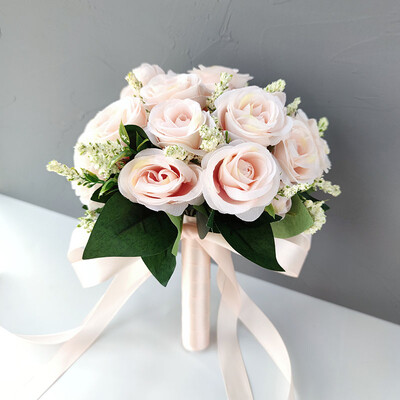 LKY Fr Νυφική ανθοδέσμη για παράνυμφος γαμπρός Μπουτονιέρα καρπό κορσάζ Αξεσουάρ γάμου Λευκά τριαντάφυλλα τεχνητά λουλούδια