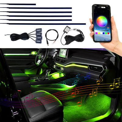 6in1 Led Rgb juostelė Akrilas Atmosferos apšvietimas Automobilio konsolė Dekoratyviniai žibintai Durų žibintai 64Spalva Neoninė šviesa Foninio apšvietimo aplinkos lempa