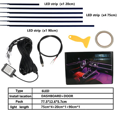 6in1 Led Rgb Strip Ακρυλικό φως ατμόσφαιρας Κονσόλα αυτοκινήτου Διακοσμητικά φώτα πόρτας 64Χρώμα Φως νέον Φωτιστικό περιβάλλοντος οπίσθιου φωτισμού