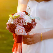 Buchet de nuntă pentru domnișoară de onoare Flori albe de mătase Trandafiri Buchet de mireasă artificială Buchet de căsătorie Accesorii de nuntă