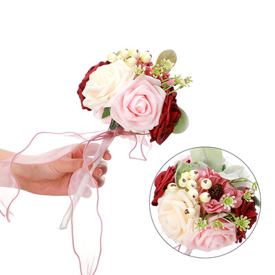 Buchet de nuntă pentru domnișoară de onoare Flori albe de mătase Trandafiri Buchet de mireasă artificială Buchet de căsătorie Accesorii de nuntă