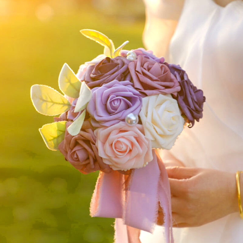 Buchet de nuntă pentru domnișoară de onoare Flori albe de mătase Trandafiri Buchet de mireasă artificială Buchet de căsătorie Accesorii de nuntă