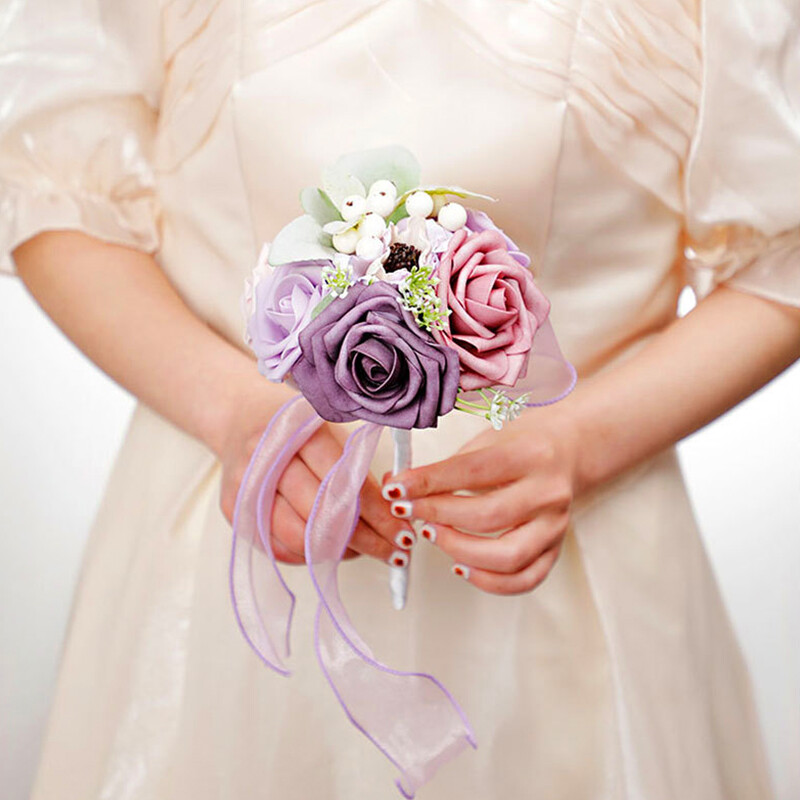 Buchet de nuntă pentru domnișoară de onoare Flori albe de mătase Trandafiri Buchet de mireasă artificială Buchet de căsătorie Accesorii de nuntă