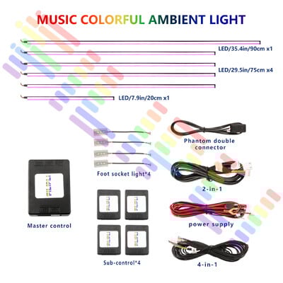 Για bmw e90 e46 f30 Για audi a3 a4 για tesla 3/y Universal Symphony Car LED Φως περιβάλλοντος RGB Neon Decorations Atmosphere Strip