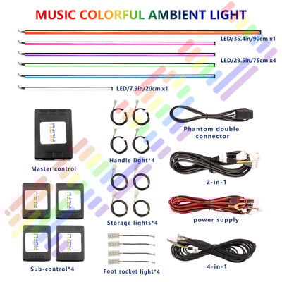 Για bmw e90 e46 f30 Για audi a3 a4 για tesla 3/y Universal Symphony Car LED Φως περιβάλλοντος RGB Neon Decorations Atmosphere Strip