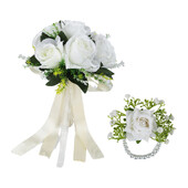Menyasszonyi esküvői csokrok Fehér Rózsa Csukló Virág Mesterséges Rózsa Virágok Csokor Rózsa Csukló Virág Karkötő Selyem Virág Esküvői B