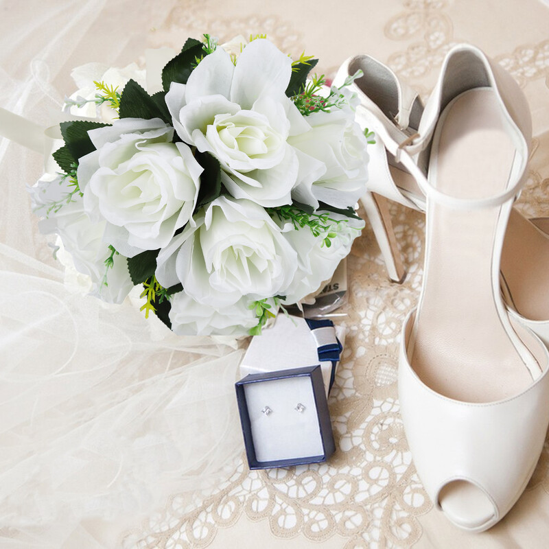 Menyasszonyi esküvői csokrok Fehér Rózsa Csukló Virág Mesterséges Rózsa Virágok Csokor Rózsa Csukló Virág Karkötő Selyem Virág Esküvői B