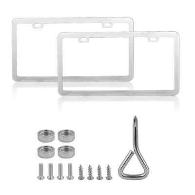Πλαίσιο πινακίδας αυτοκινήτου από ανοξείδωτο χάλυβα Πινακίδα κυκλοφορίας αυτοκινήτου με 4 τρύπες Λεπτή σχεδίαση με μπουλόνια Καπάκια πλυντηρίου