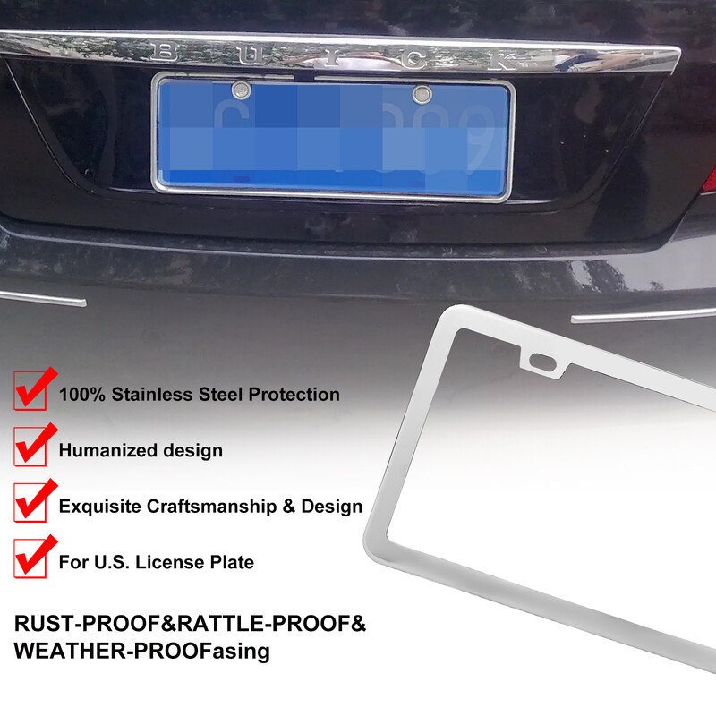 Πλαίσιο πινακίδας αυτοκινήτου από ανοξείδωτο χάλυβα Πινακίδα κυκλοφορίας αυτοκινήτου με 4 τρύπες Λεπτή σχεδίαση με μπουλόνια Καπάκια πλυντηρίου