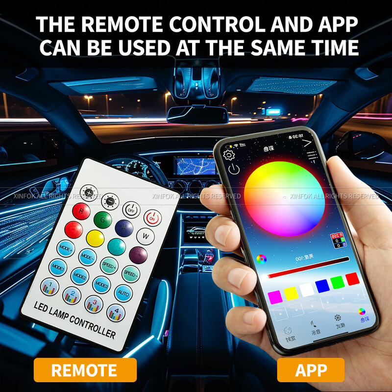 110cm APP Control Ambijentalna svjetla automobila LED unutrašnjost RGB Symphony Atmosphere Light Akrilne trake Dekoracija nadzorne ploče Krovni otvor