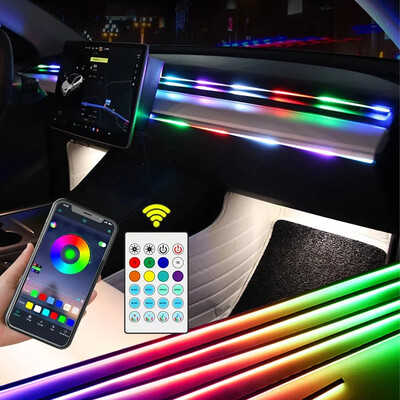 Околни светлини за кола 3 в 1 Универсална LED Symphony RGB атмосферна лампа USB APP Дистанционно за IOS Android за Tesla Model 3 YSX