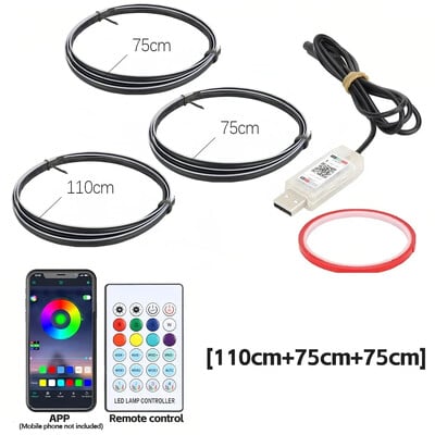 Car Ambient Lights 3in1 Universal LED Symphony RGB Atmosphere Lamp USB APP Remote for IOS Android for Tesla Model 3 YSX
