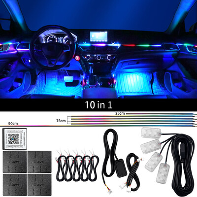 18 σε 1 Dual Zone Symphony Streamer Αυτοκίνητο Περιβάλλον Φως Εσωτερικό LED Πλήρες έγχρωμο RGB Νέον Ακρυλική Λωρίδα Atmosphere Lighting Kit App