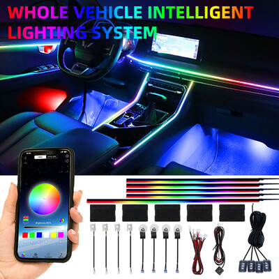 18in1 Full Color Symphony Car Ambient Light Εσωτερικό ακρυλικό Οδηγός LED λωρίδα φωτός διακόσμησης ατμοσφαιρικό φωτιστικό ByAPP Control 6in1