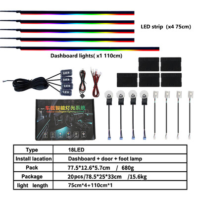 18u1 Puna boja Symphony Automobil Ambijentalno svjetlo Unutrašnjost Akrilna vodilica LED Svjetlosna traka Dekoracija Atmosferska svjetiljka ByAPP Control 6in1