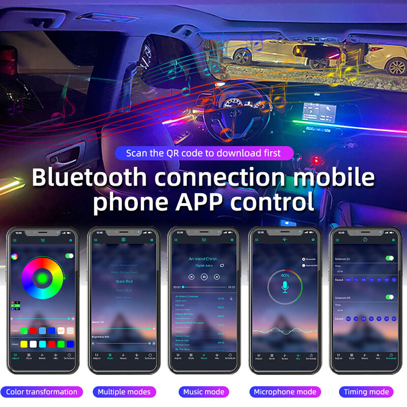 18u1 Puna boja Symphony Automobil Ambijentalno svjetlo Unutrašnjost Akrilna vodilica LED Svjetlosna traka Dekoracija Atmosferska svjetiljka ByAPP Control 6in1