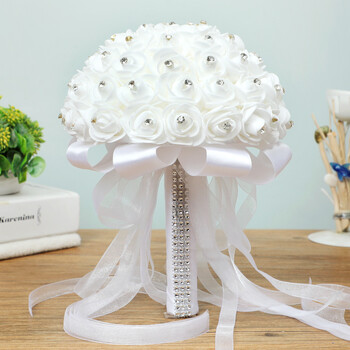 Bride Wedding Holding Flowers Foam Simulation Flower Λευκό τριαντάφυλλο Μπουκέτο Κορεάτικος Γάμος